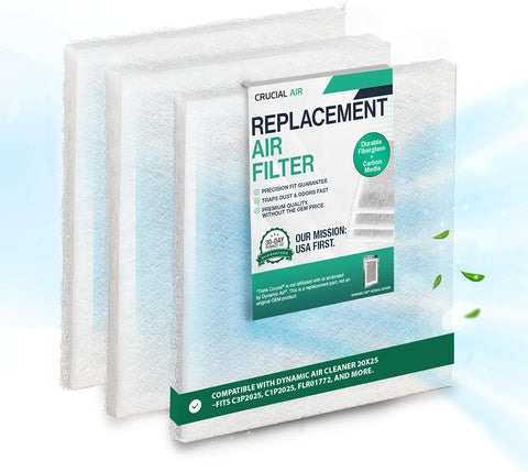 Replacement Filter Pads Compatible with Dynamic Air Cleaner 20x25 – Fits C3P2025, FLR01772, C1P2025 – Carbon Core & Electrostatic Media – 3-Pack by Think Crucial