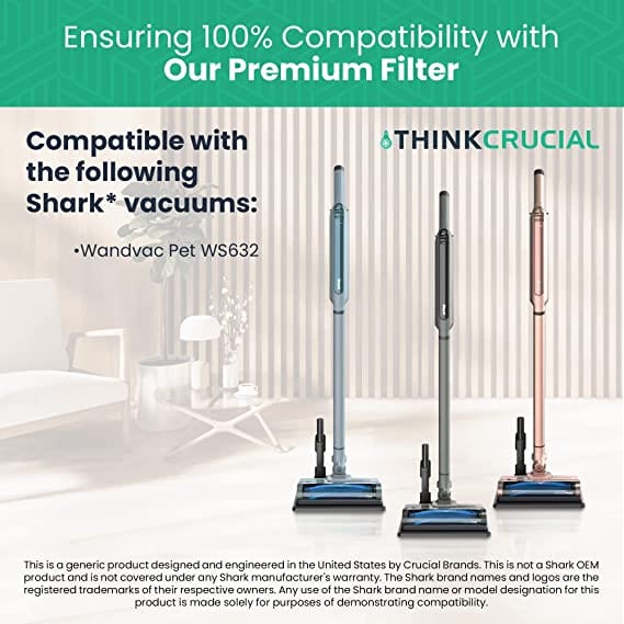 Think Crucial High-Efficiency Replacement Handheld Vacuum Filter Compatible with Shark Wandvac Ultra-lightweight Cordless Stick Vacuum System Models WS620, WS630, WS632, Compare to Part# XFFWV360 - (1 pack)