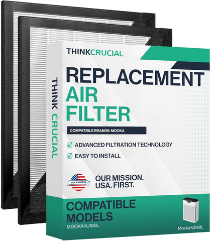 2-Pack Hepa Filters 4 Pre - Filters Compatible with MOOKA KJ190L Air Purifier – H13 True High-Efficiency Air Purifier Replacement Filtration, Helps Clear Odor, Smoke, Pet Dander. By Think Crucial