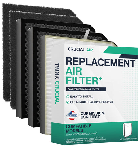 Think Crucial Air Purifier Replacement Filters Compatible with Air Doctor models 3000/3500 – (This is a third party-product) - (1-Pack Filter & 2-Pack Carbon-Pre Filters Set)