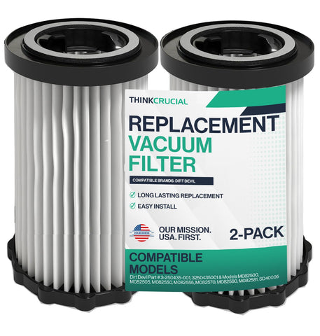 Think Crucial Replacement Vacuum Filters Compatible With Dirt Devil Part # 3-250435-001, 3250435001 & Models M082500, M082505, M082550, M082555, M082570, M082580, M082581, SD40005 - (2 Pack)