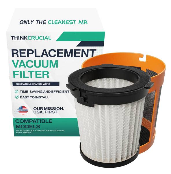 Think Crucial High-Efficiency Replacement Filter Compatible with WORX WX030L Compact Vacuum Cleaner, Part # WA6077, Easy Install (!-Pack Filter & Holder)