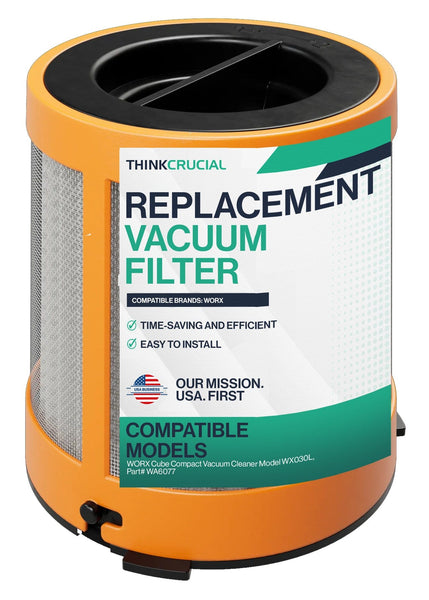 Think Crucial High-Efficiency Replacement Filter Compatible with WORX WX030L Compact Vacuum Cleaner, Part # WA6077, Easy Install (!-Pack Filter & Holder)