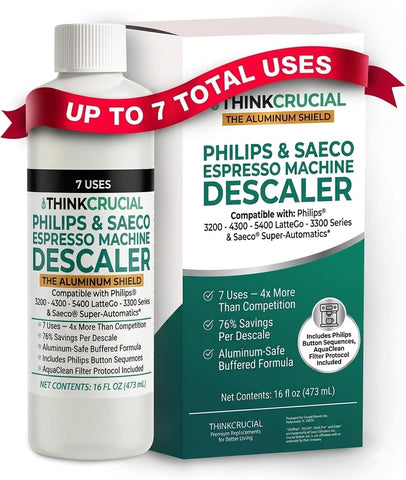 Think Crucial 7-Use Descaler for Philips 3200 4300 5400 LatteGo & Saeco – EP3241 EP4321 EP5441 – 35% Citric Acid Concentrate – 16 fl oz