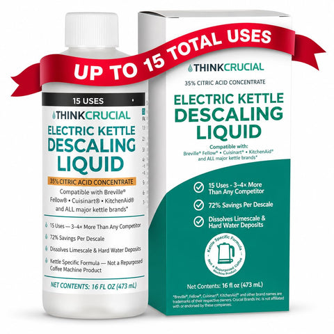Think Crucial Electric Kettle Descaler, 15 Uses, 35% Citric Acid Concentrate — Compatible with Breville, Fellow, Cuisinart, KitchenAid — 16 fl oz