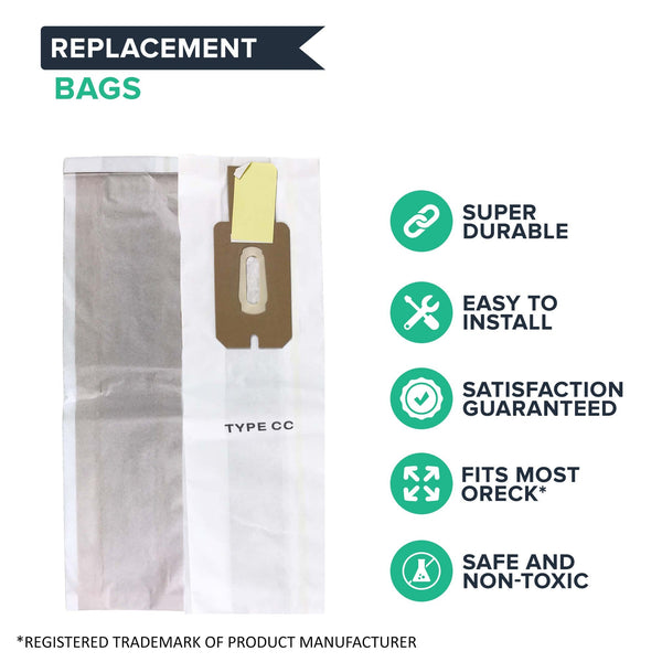 Crucial Vacuum Replacement Bags Compatible With Oreck Type CC Vacuum Cleaner Bags - Pair with Parts # CCPK8 CCPK8DW PK2008 PK80009DW PK80009 68710-6 687106 and Models XL5, XL7, XL21, XL100C
