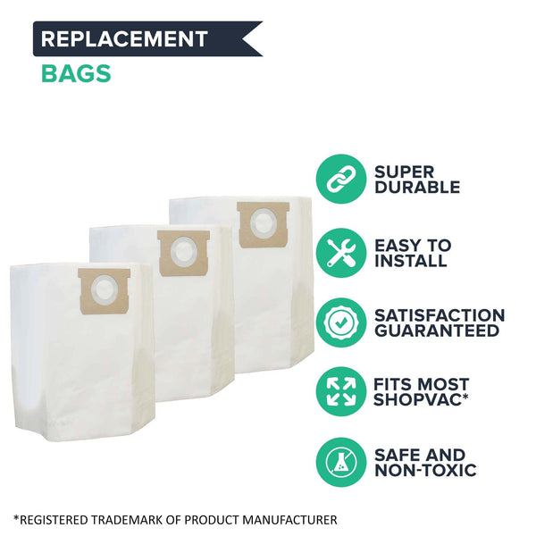 Think Crucial Replacement Vacuum Bags Compatible with Shop-Vac Part # SV-9067200 & 9066200, Fits 10-14 Gallon Wet & Dry Vacuums, Bulk