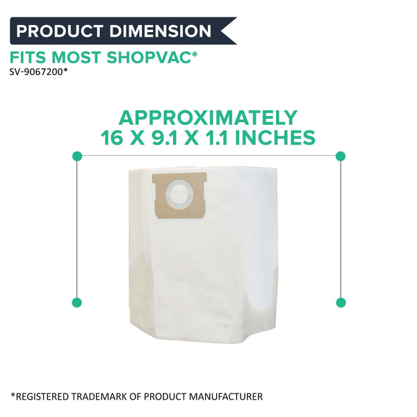 Think Crucial Replacement Vacuum Bags Compatible with Shop-Vac Part # SV-9067200 & 9066200, Fits 10-14 Gallon Wet & Dry Vacuums, Bulk