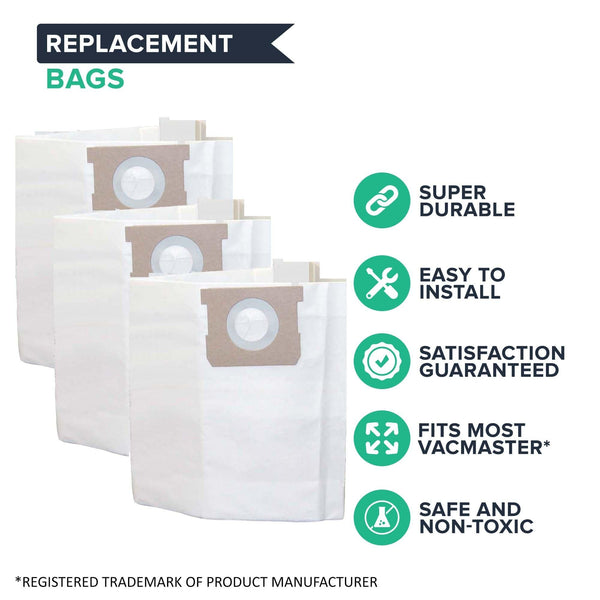 Replacement Bags, Fits Vacmaster 5-6 Gallon Wet & Dry Vacs, Compatible with Part VDBS