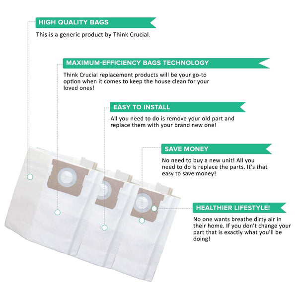 Replacement Bags, Fits Vacmaster 5-6 Gallon Wet & Dry Vacs, Compatible with Part VDBS