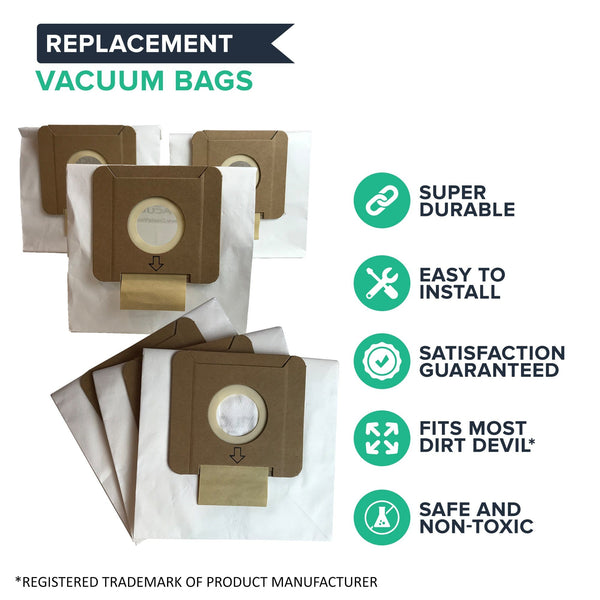 Crucial Vacuum Replacement Vac Bags - Compatible With Dirt Devil Part # AD10030, 304235002, 304235001, 3-04235-00 & 83-2450-06 - Dirt Devil Type O Bags Fit Tattoo Canister Vacuums - For Home