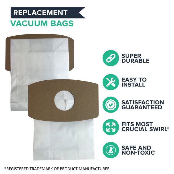 Crucial Vacuum Replacement Swirl Vacuum Bags - Compatible with Simplicity Swirl Micro Lined Vacuum Bag - Fits Crucial Swirl Vacuum, Sport Type S, SS-6 and Riccar SupraQuik RSQ-6 Models