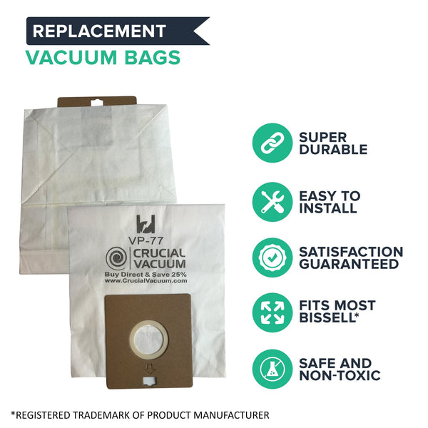 Think Crucial Replacement Vacuum Bags - Compatible with Bissell DigiPro Vacuums Bag Part - Fits VP-77 Power Partner and Canister Model 6900, 67E2, 6594, 6594F - For Parts #32115