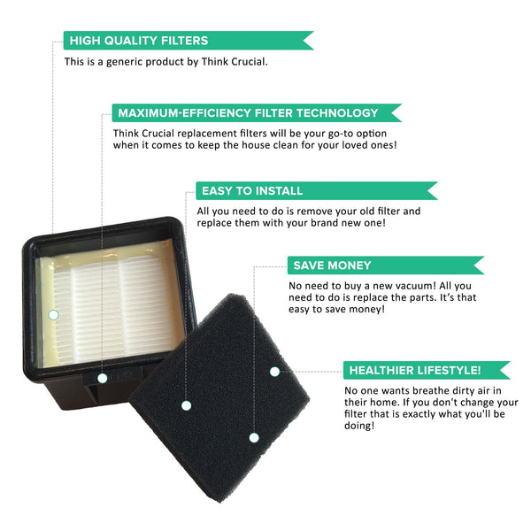 4pk Replacement F43 HEPA Style Filters & Foams, Fits Dirt Devil, Compatible with Part 2PY1105000 & 1PY1106000