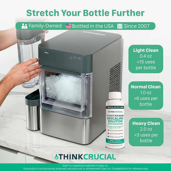 Think Crucial Up to 15 cleans SUPER Concentrate for GE Profile Opal® Ice Maker Descaler – 6 oz - Clean Mode Ready – Unscented, Hot-Water Mix – Multiple Uses per Bottle