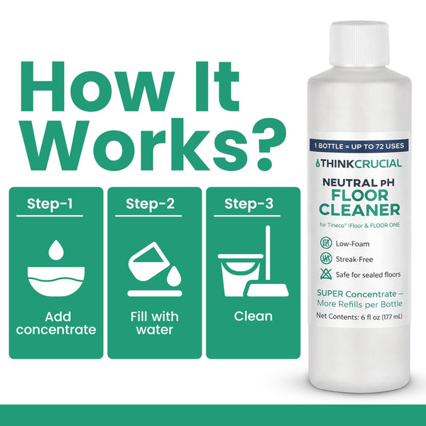 Think Crucial 72x Uses SUPER Concentrate Compatible with Tineco® iFloor & FLOOR ONE (S3/S5/S6) – 6 oz Neutral pH Multi-Surface Floor Cleaning Solution