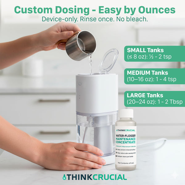Up to 36 Cleans Think Crucial Water Flosser Cleaner & Descaler Rinse 6oz Super Concentrate - Compatible with All Waterpik Models (WP-660/662, WP-580, WP-560, WP-100) & Philips Sonicare 3000 & More