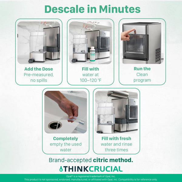 Think Crucial Up to 15 cleans SUPER Concentrate for GE Profile Opal® Ice Maker Descaler – 6 oz - Clean Mode Ready – Unscented, Hot-Water Mix – Multiple Uses per Bottle
