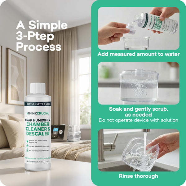 Think Crucial 6x Uses CPAP Cleaner & Descaler for Humidifier Chambers – Super Concentrated Cleaning Descaling Solution for CPAP Water Tanks – Unscented – 6 oz