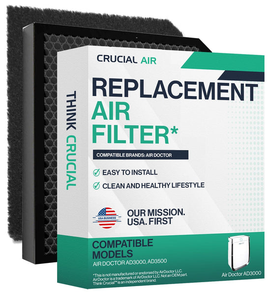 Think Crucial Air Purifier Replacement Carbon and Pre Filter Compatible with Air Doctor models 3000/3500 (This is a third party-product) – (1-Pack Carbon and Pre Filter Only)