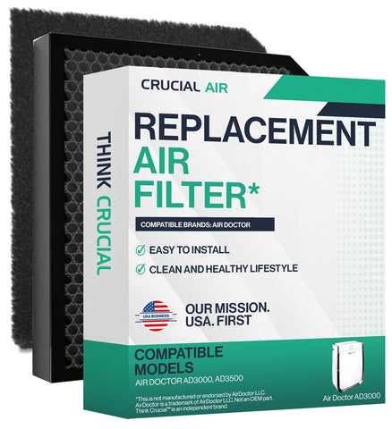 Think Crucial Air Purifier Replacement Carbon and Pre Filter Compatible with Air Doctor models 3000/3500 (This is a third party-product) – (1-Pack Carbon and Pre Filter Only)