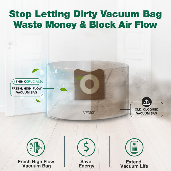 Crucial Vacuum 10 Replacement Allergen Bags Part # VF3501 - Compatible with RIDGID Models WD40500, WD4070 — image 2