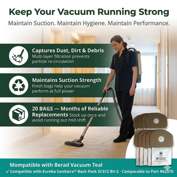 20 Replacement Vacuum Bags Compatible with Eureka Part # 62370, B352-2500 – Fits Models SC412 – Fits Mode — image 4