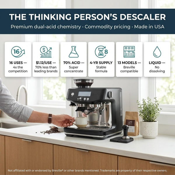 Think Crucial Descaler for Breville Espresso Machines – 16 Uses Super Concentrate Descaling Solution – Barista Express, 