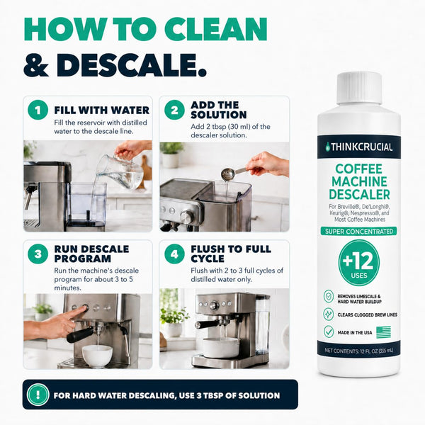 Think Crucial Professional Strength Citric Acid Coffee Machine Descaler – 12 FL OZ – Up to 12 Uses – Universal Concentra