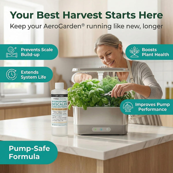Think Crucial AeroGarden Hydroponic Descaler Concentrate – Removes Mineral Scale & Hard Water Buildup – 95 Uses – Compat