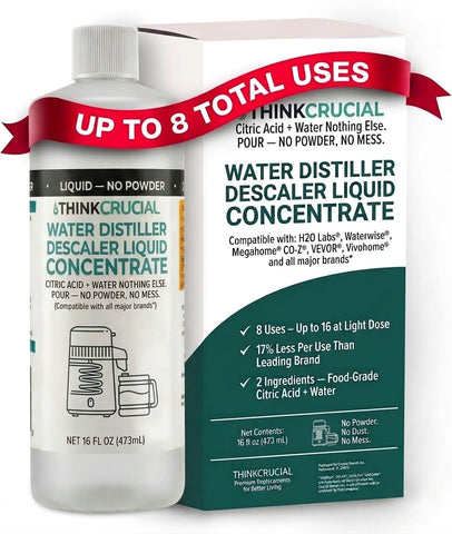 Think Crucial Water Distiller Descaler Liquid — Compatible with H2O Labs, Megahome, Waterwise, VEVOR, Durastill — 16 fl oz