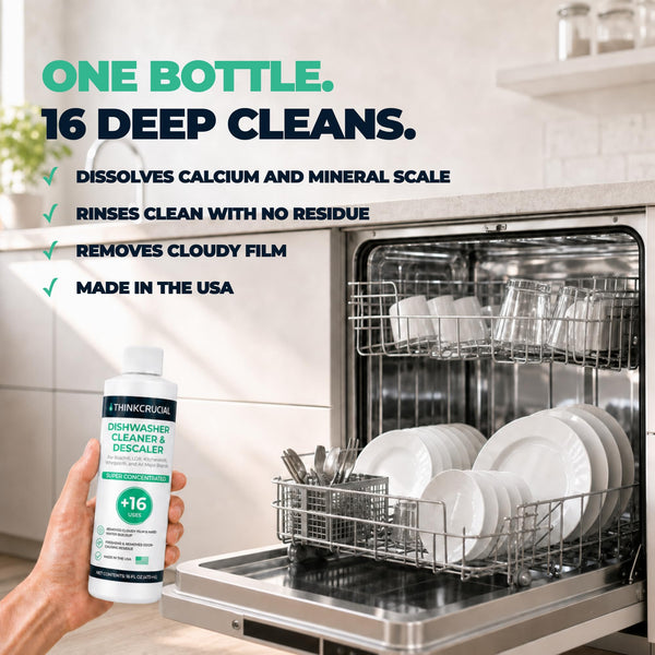 Think Crucial Dishwasher Cleaner & Descaler, 15 Uses, 75% Savings Per Use – 32% Citric Acid Liquid Concentrate – Whirlpo