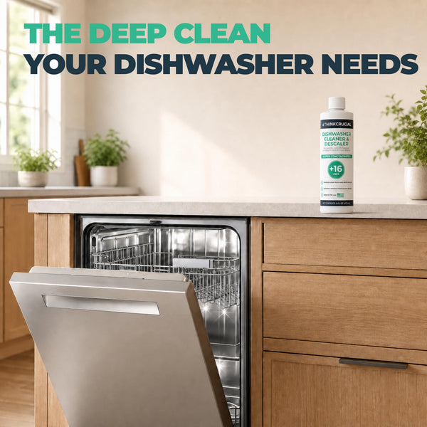 Think Crucial Dishwasher Cleaner & Descaler, 15 Uses, 75% Savings Per Use – 32% Citric Acid Liquid Concentrate – Whirlpo