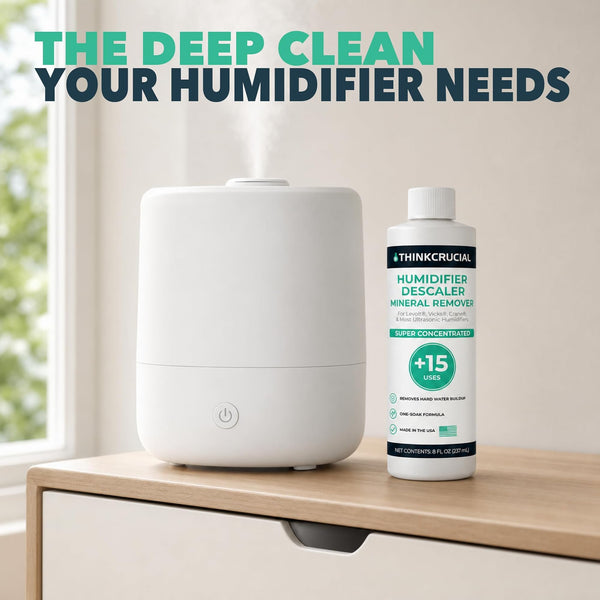Think Crucial Humidifier Descaler – Clears White Dust – 15 Uses – Compatible with Levoit, Vicks, Crane - 8 fl oz
