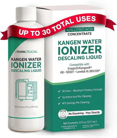 Think Crucial Water Ionizer Descaling Liquid – 40% Citric Acid, 15 Uses – Compatible with Enagic's Ionization Machines, K8, SD501, Leveluk – No Dissolving – 8 fl oz