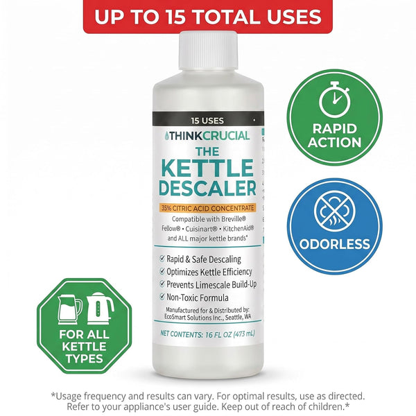 Think Crucial Electric Kettle Descaler, 15 Uses, 35% Citric Acid Concentrate — Compatible with Breville, Fellow, Cuisina
