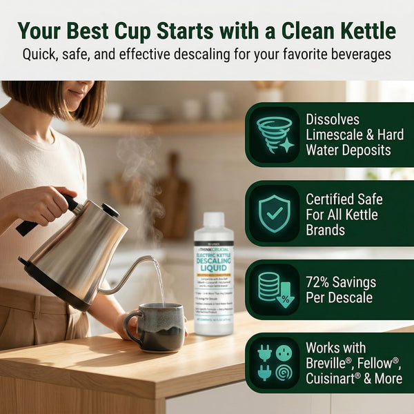 Think Crucial Electric Kettle Descaler, 15 Uses, 35% Citric Acid Concentrate — Compatible with Breville, Fellow, Cuisina