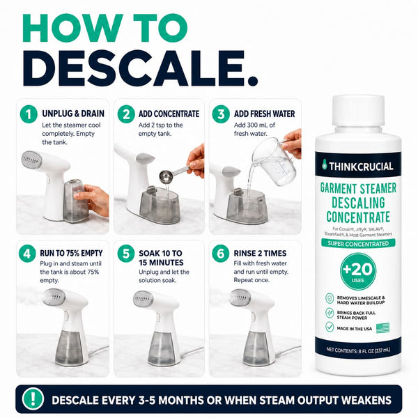Think Crucial Garment Steamer Descaler – Limescale & Mineral Buildup Remover – Compatible with Jiffy J-2000, J-4000, Con