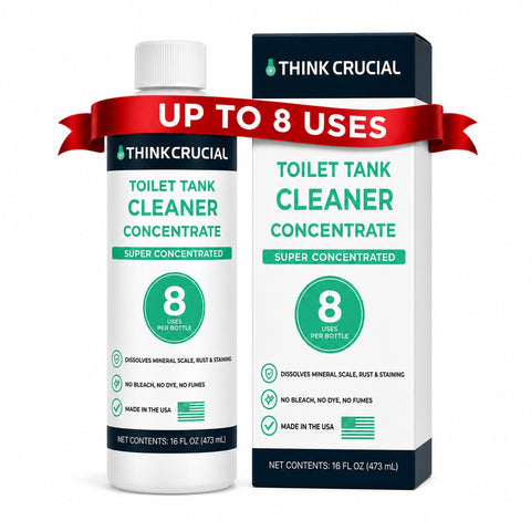 Think Crucial Toilet Tank Cleaner Concentrate — 35% Citric Acid, 8 Uses, Bleach-Free, No Blue Dye, Septic Safe — 16 fl oz