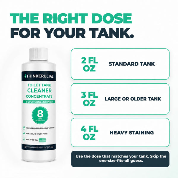 Think Crucial Toilet Tank Cleaner Concentrate — 35% Citric Acid, 8 Uses, Bleach-Free, No Blue Dye, Septic Safe — 16 fl o