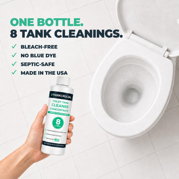 Think Crucial Toilet Tank Cleaner Concentrate — 35% Citric Acid, 8 Uses, Bleach-Free, No Blue Dye, Septic Safe — 16 fl o