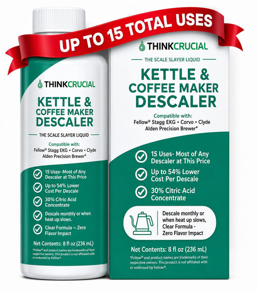 Think Crucial Kettle & Coffee Maker Descaler, 15 Uses, Best Value Per Descale — Compatible with Fellow, Stagg EKG, Corvo