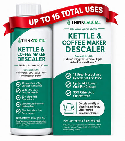 Think Crucial Kettle & Coffee Maker Descaler, 15 Uses — Compatible with Fellow, Stagg EKG, Corvo, Clyde, Aiden Brewer — Unscented Clear Liquid — 8 fl oz