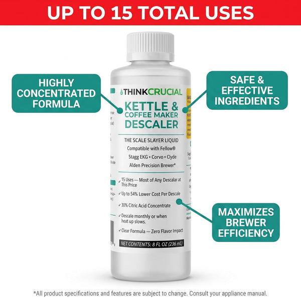 Think Crucial Kettle & Coffee Maker Descaler, 15 Uses, Best Value Per Descale — Compatible with Fellow, Stagg EKG, Corvo
