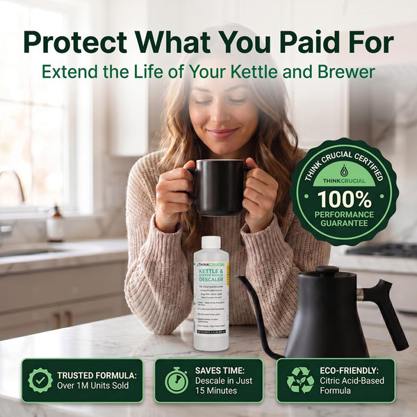 Think Crucial Kettle & Coffee Maker Descaler, 15 Uses, Best Value Per Descale — Compatible with Fellow, Stagg EKG, Corvo