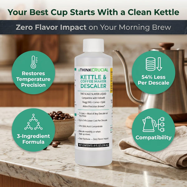 Think Crucial Kettle & Coffee Maker Descaler, 15 Uses, Best Value Per Descale — Compatible with Fellow, Stagg EKG, Corvo