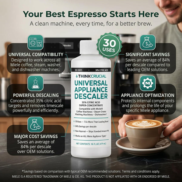 Think Crucial Universal Descaling Concentrate Compatible with Miele Coffee Machines, Steam Ovens, Washers, Dishwashers –