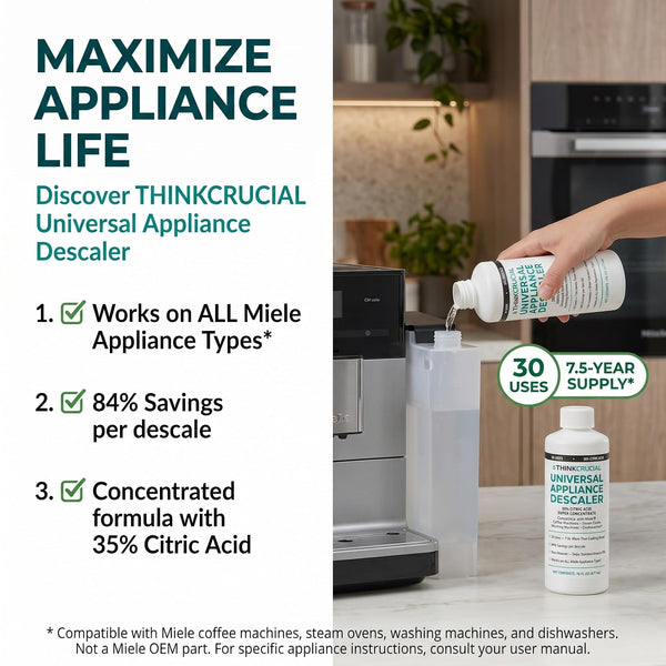 Think Crucial Universal Descaling Concentrate Compatible with Miele Coffee Machines, Steam Ovens, Washers, Dishwashers –