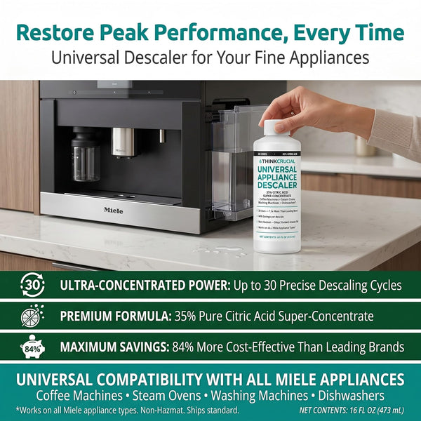Think Crucial Universal Descaling Concentrate Compatible with Miele Coffee Machines, Steam Ovens, Washers, Dishwashers –