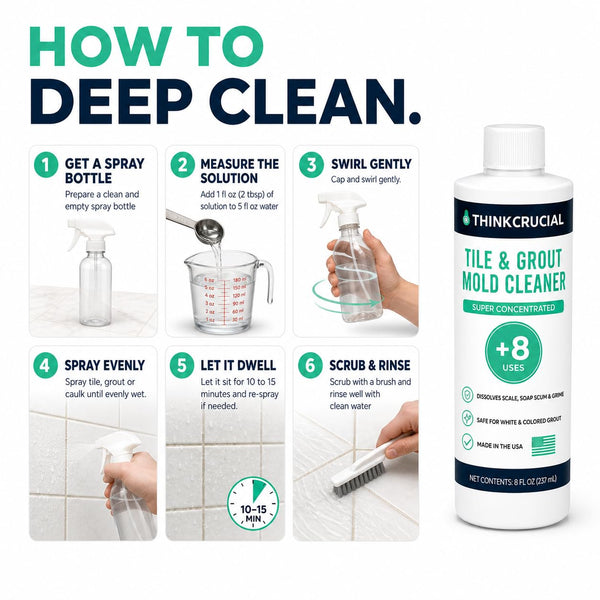 Think Crucial 8-Use Tile, Grout & Caulk Cleaner Concentrate, Bleach Free, Citric Acid, 8 fl oz